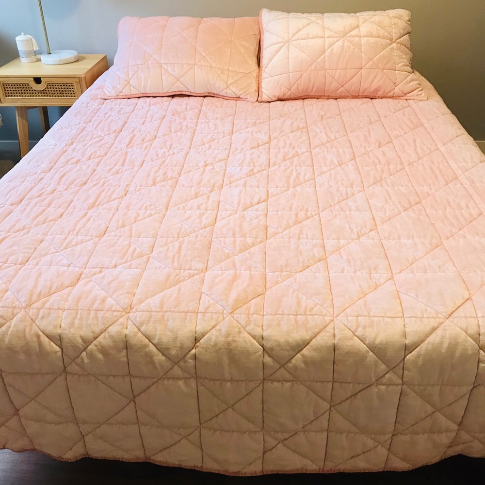 Anthropologie Velvet Quilt & Shams